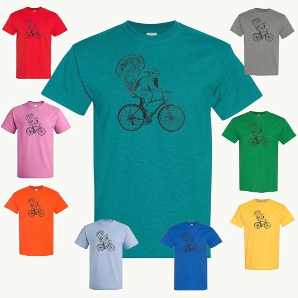 Bike Riding Squirrel Tee Squirrel Riding T-Shirt - Picture 1 of 10